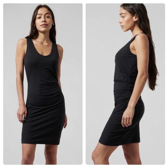 NWT Athleta Della Dress Ruched Side Black Sleeveless Size M - Picture 1 of 8